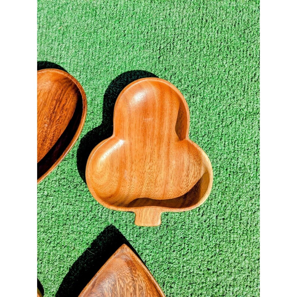 Wooden Bowls Heart Club Spade Diamond Playing Card Suits Monkey Pod Wood 4pc Set - Picture 7 of 8